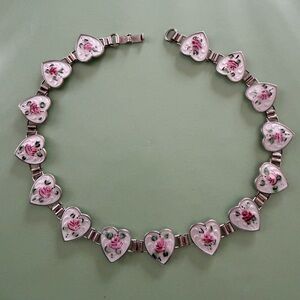Rare!  VTG Art Deco 14 Sterling Guilloche Hearts Necklace (Firm)